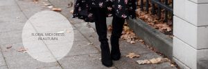 outfit, asos,floral, midi, dress, fall, winter, leather jacket
